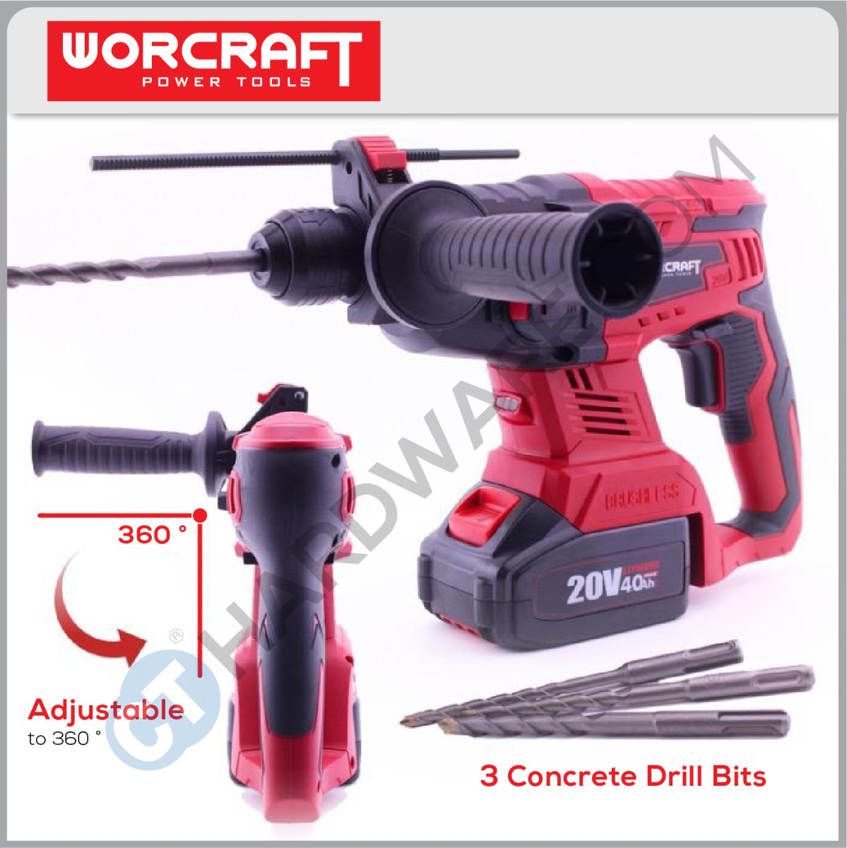 WORCRAFT CRH-S20LIB SOLO CORDLESS ROTARY HAMMER 20V 3 MODE 1000RPM W/O BATT & CHAGER ( SOLO UNIT ) BRUSHLESS MOTOR (CRHS20LIBSOLO)