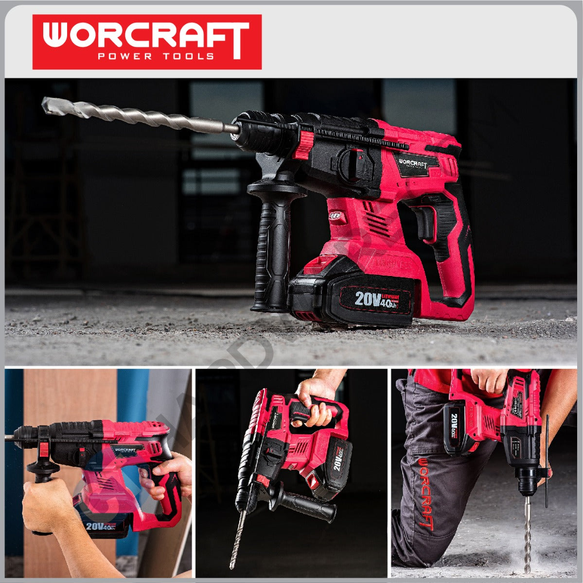 WORCRAFT CRH-S20LIB SOLO CORDLESS ROTARY HAMMER 20V 3 MODE 1000RPM W/O BATT & CHAGER ( SOLO UNIT ) BRUSHLESS MOTOR (CRHS20LIBSOLO)
