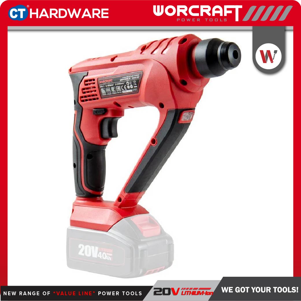 WORCRAFT CRH-S20LiEM Cordless Rotary Hammer 2-Mode | 20V | 900RPM | SDS PLUS Come With 1x 2.0Ah Battery + 1x Charger