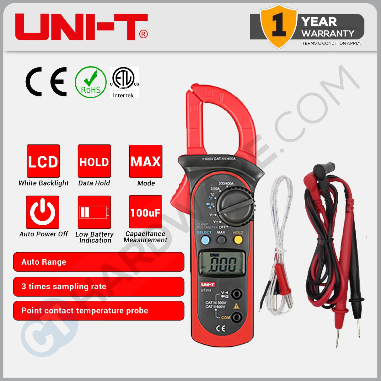 UNI-T UT202 Digital Clamp Meter 400-600A