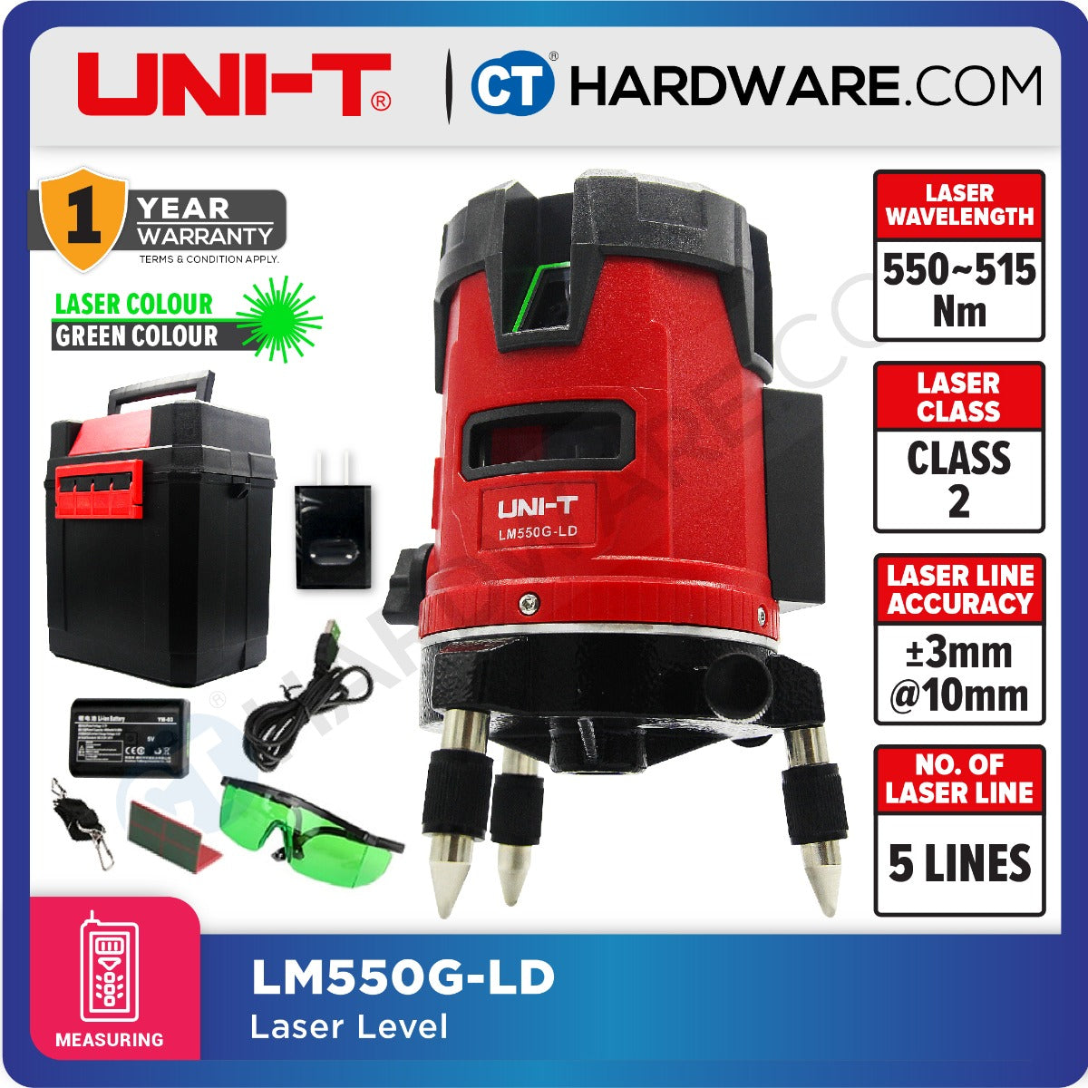 UNI-T LM550G-LD Green Laser Level 5 Lines