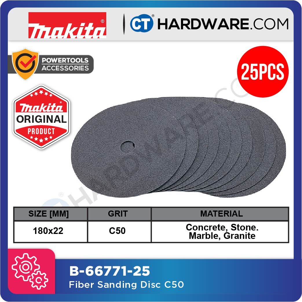 Makita B-66771-25 Fiber Sanding Disc 180mm C50 (25pcs Pack) For Concrete