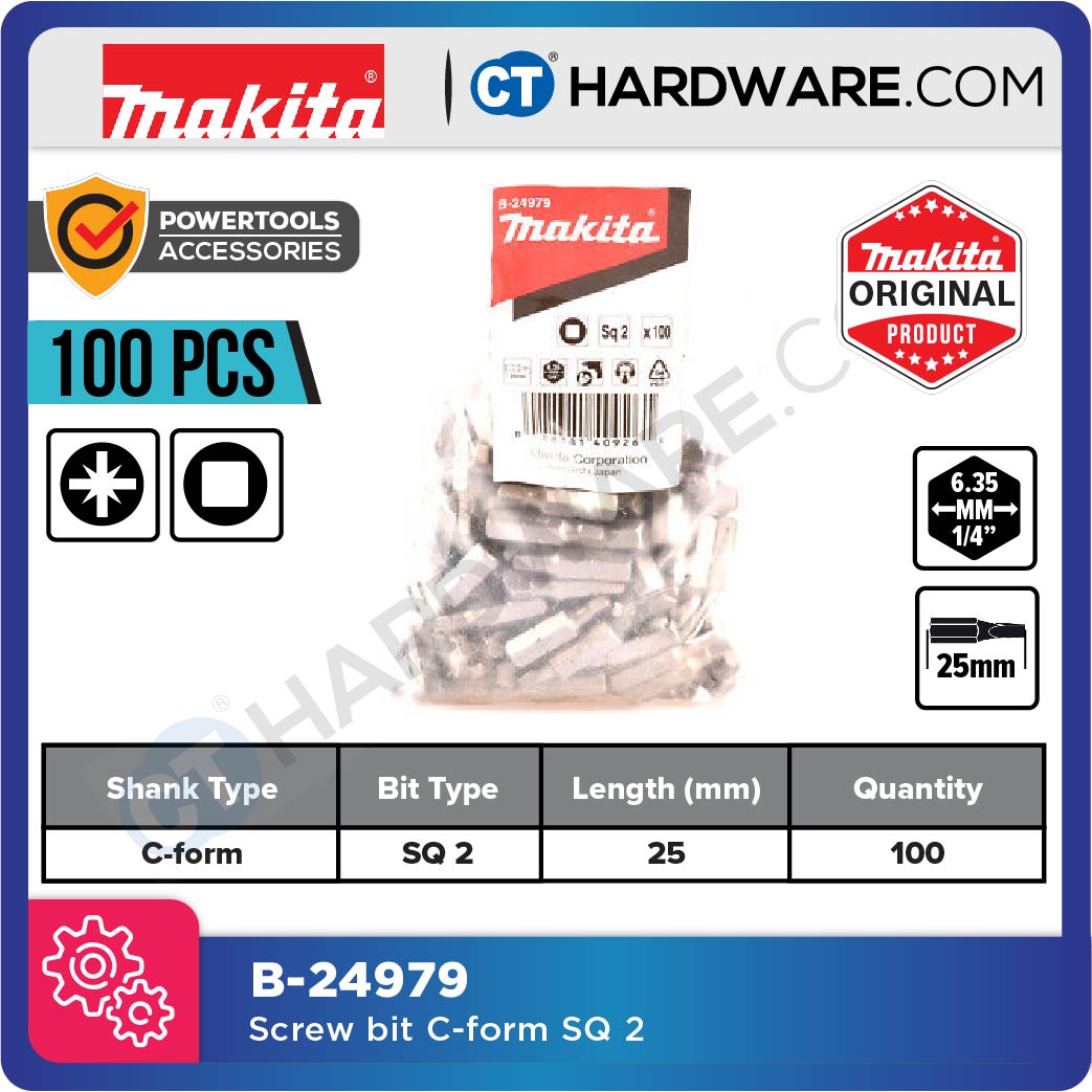 Makita B-24979 Screw Bit C-Form In Plastic Bag SQ2 25mm (100pcs Pack)