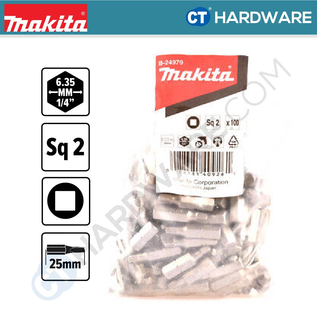 Makita B-24979 Screw Bit C-Form In Plastic Bag SQ2 25mm (100pcs Pack)