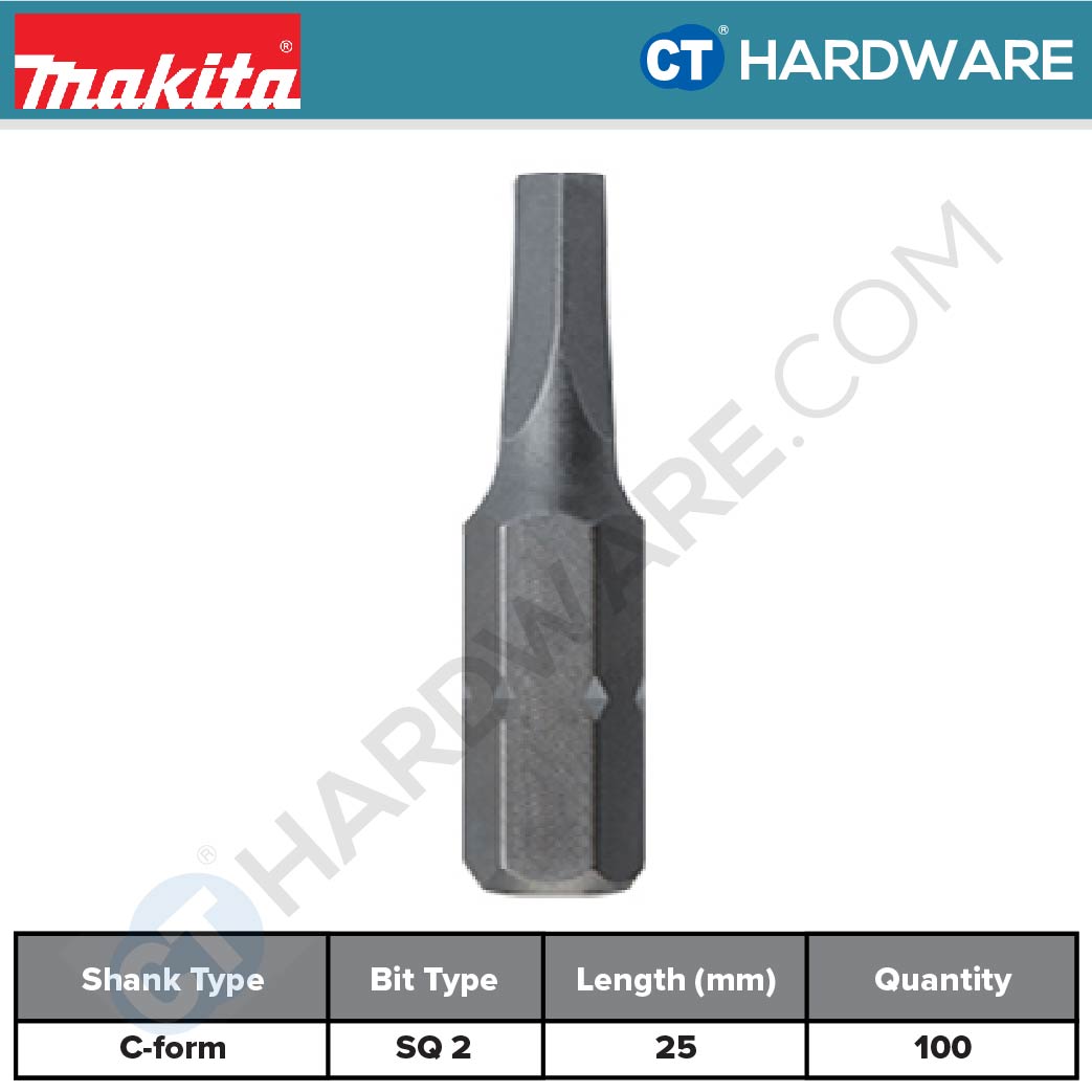 Makita B-24979 Screw Bit C-Form In Plastic Bag SQ2 25mm (100pcs Pack)