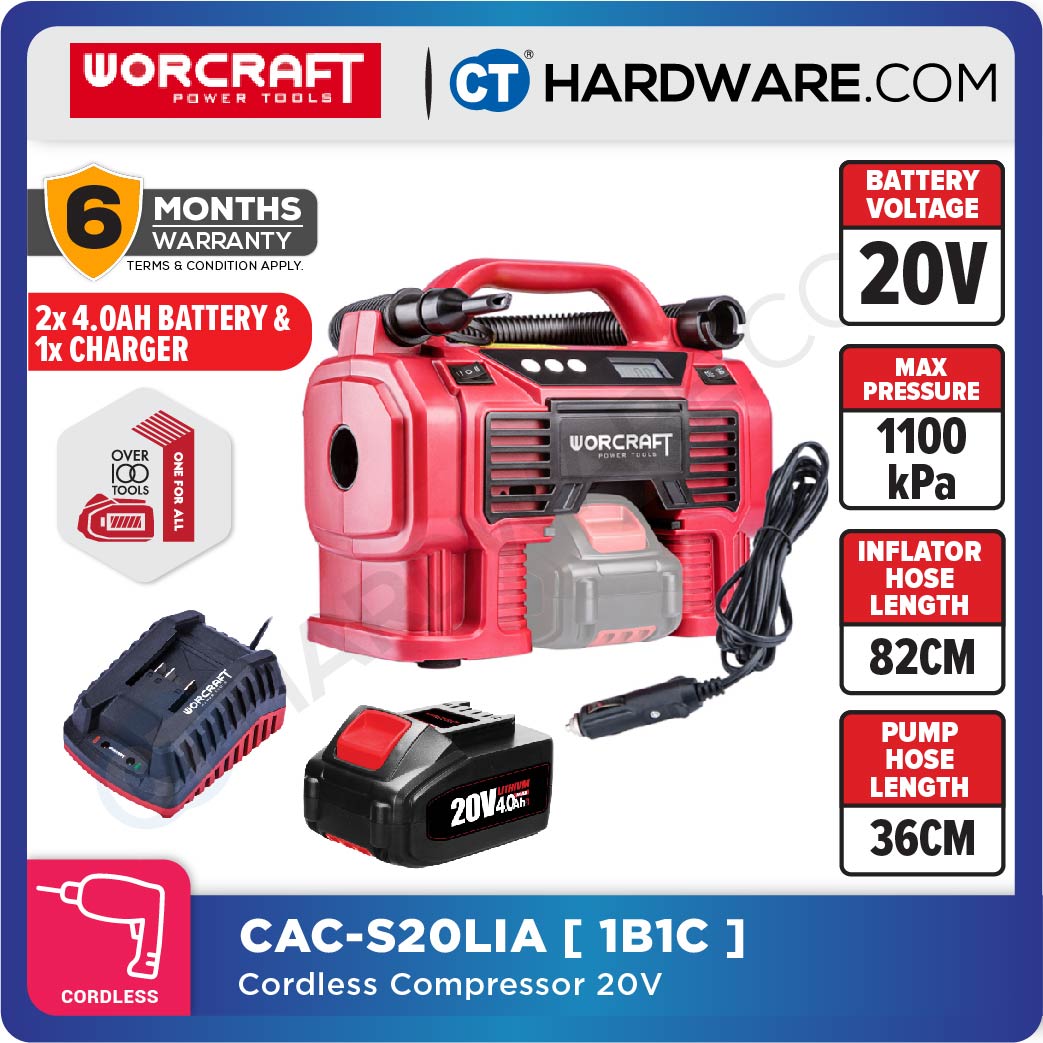 Worcraft CAC-S20LiA 20V Cordless Multi Air Pump 11 Bar 160PSI
