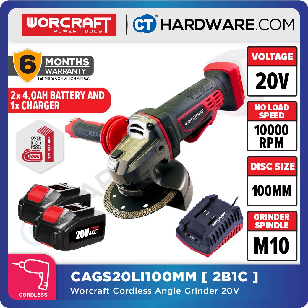 Worcraft CAG-S20Li-100MM 20V Cordless Angle Grinder 100mm M10 10000RPM