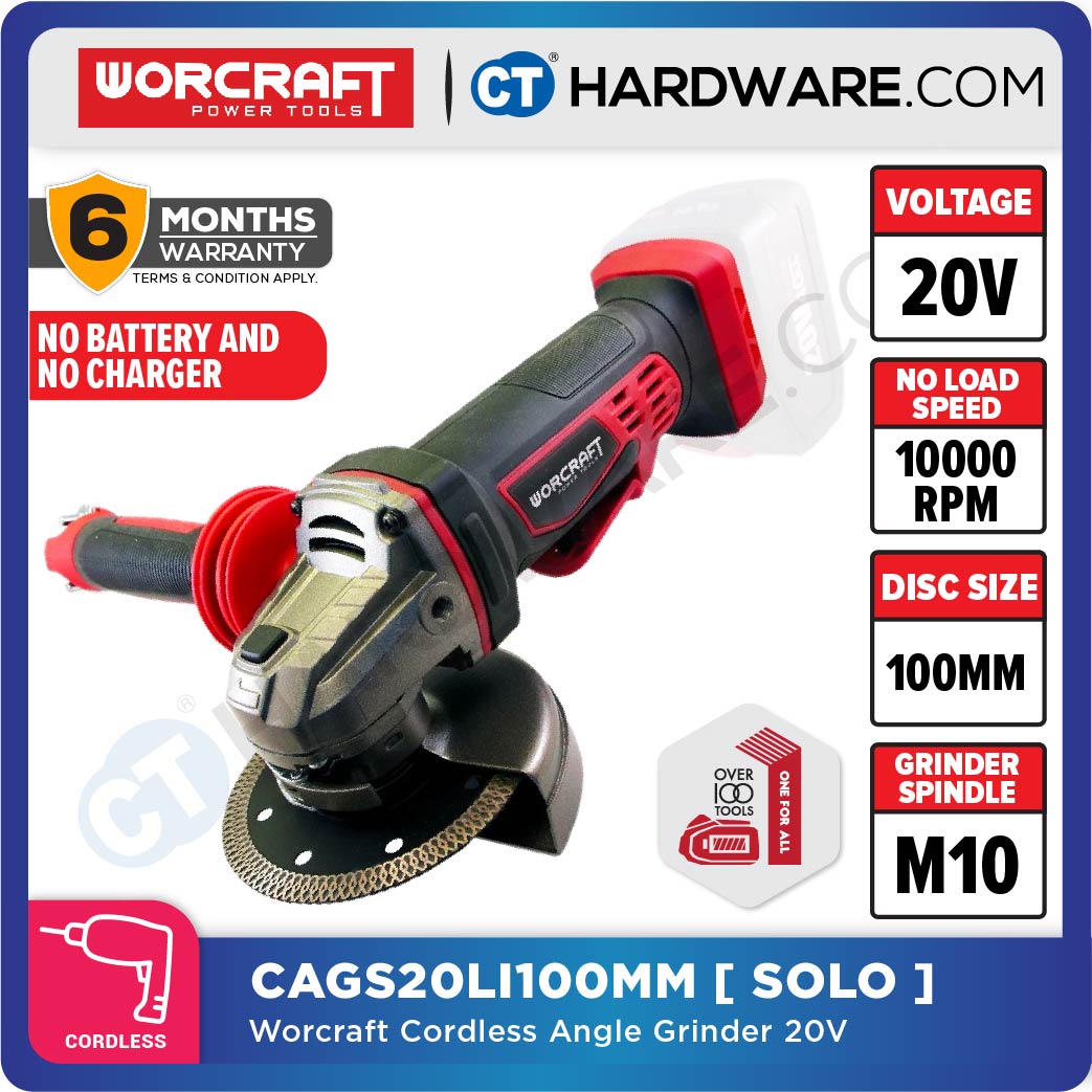 Worcraft CAG-S20Li-100MM 20V Cordless Angle Grinder 100mm M10 10000RPM