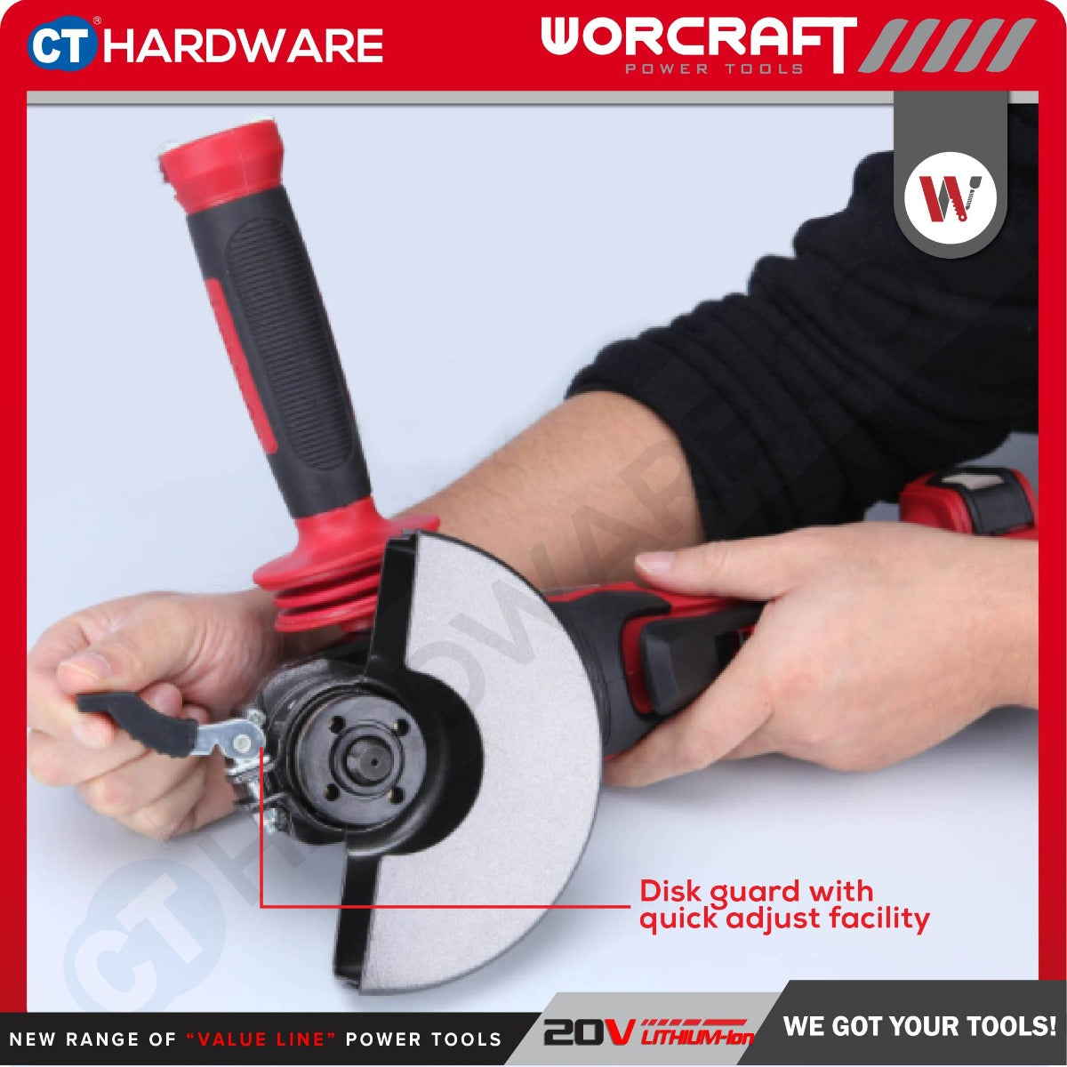 Worcraft CAGS-20LiBH-100MM 20V Cordless Brushless Angle Grinder 100mm M10