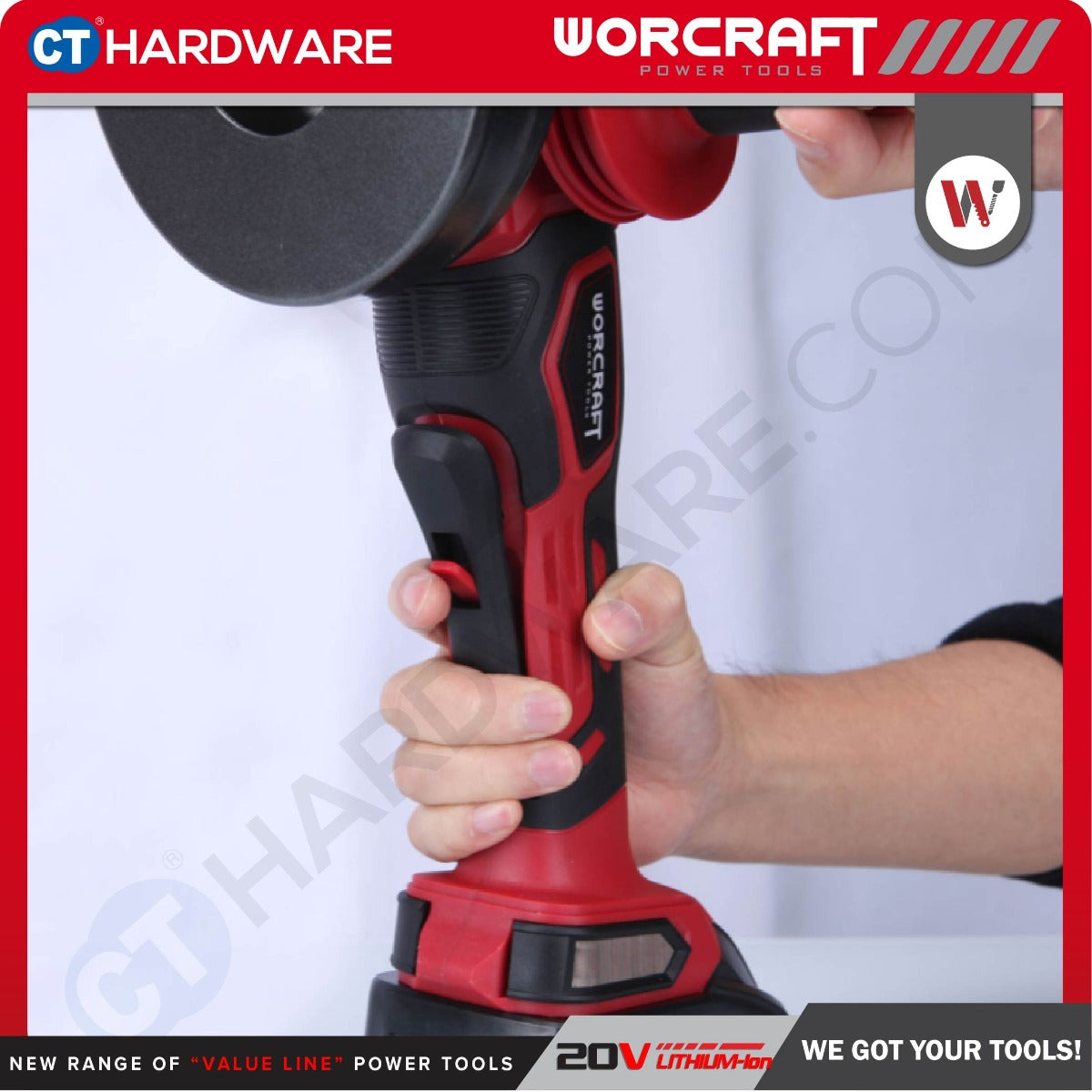 Worcraft CAGS-20LiBH-100MM 20V Cordless Brushless Angle Grinder 100mm M10
