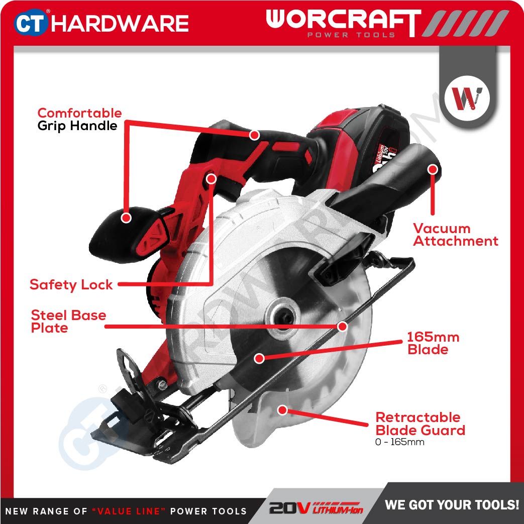 Worcraft CCS-S20Li 20V Cordless Circular Saw 165mm 6-1/2" 3800RPM