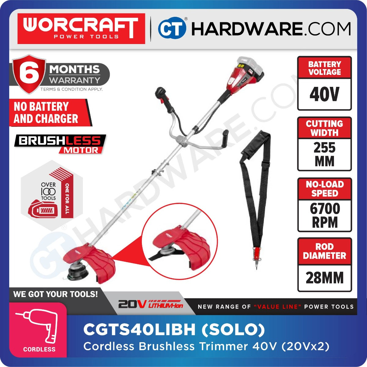 Worcraft CGT-S40LiBH 40V Cordless Brushless Grass Trimmer 250mm 6000RPM