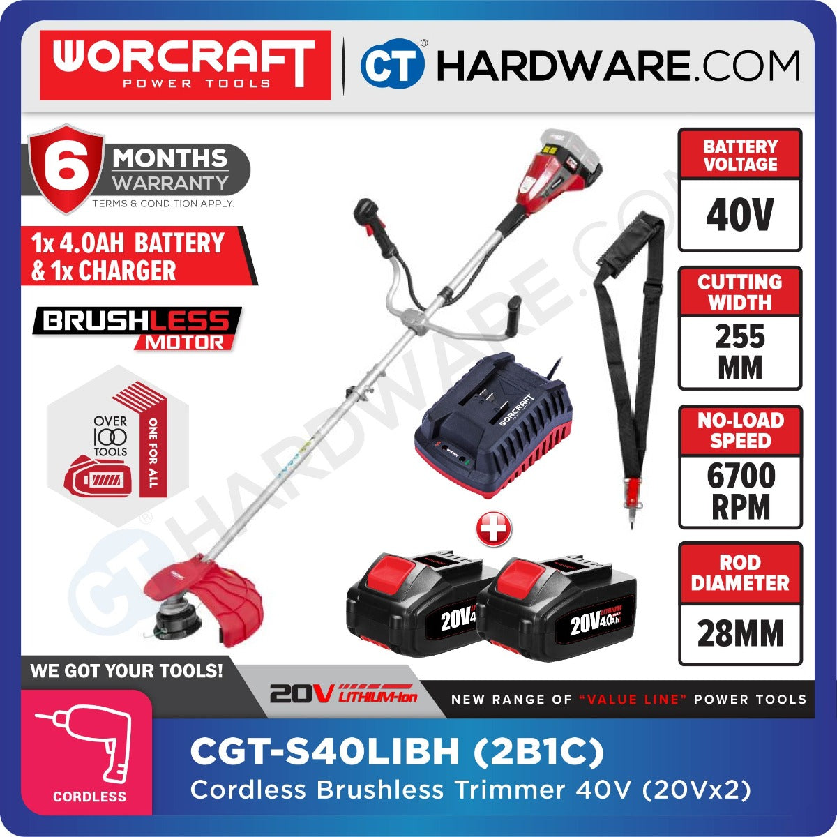 Worcraft CGT-S40LiBH 40V Cordless Brushless Grass Trimmer 250mm 6000RPM
