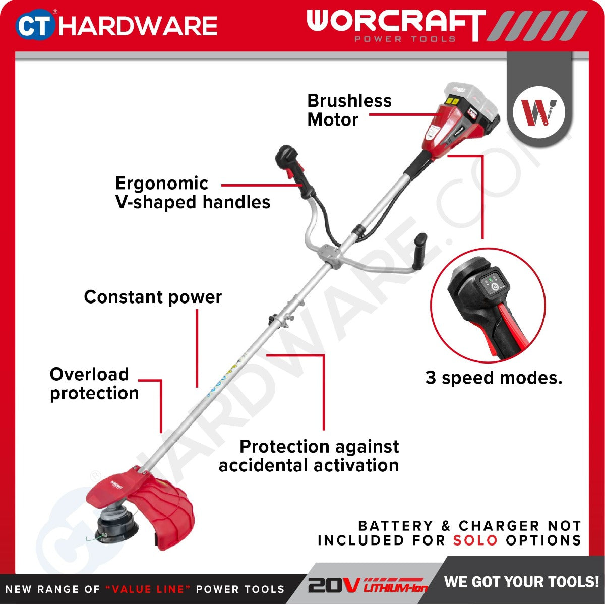 Worcraft CGT-S40LiBH 40V Cordless Brushless Grass Trimmer 250mm 6000RPM