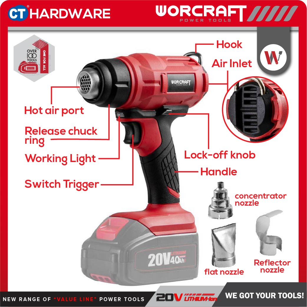 Worcraft CHG-S20Li 20V Cordless Hot Air Gun 300W 200L/min