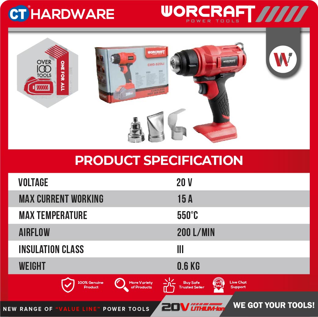 Worcraft CHG-S20Li 20V Cordless Hot Air Gun 300W 200L/min