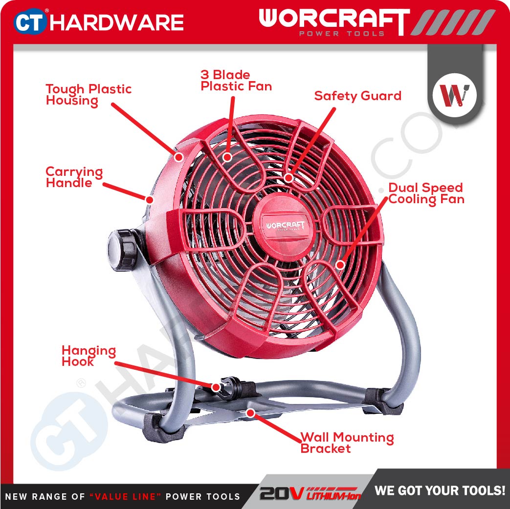 Worcraft CJF-S20Li 20V Cordless Jobsite Fan 9"