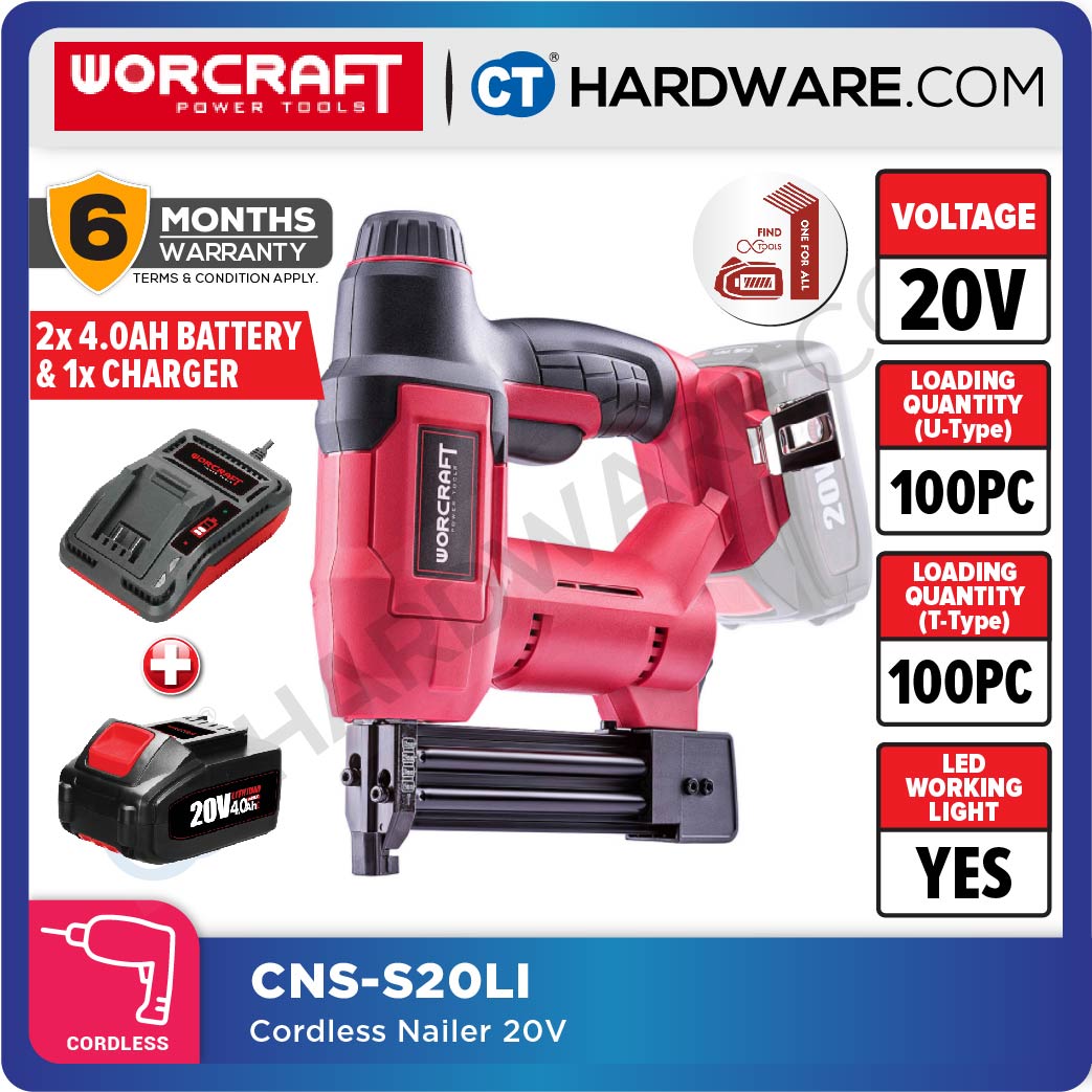 WORCRAFT CNS-S20LI Cordless Nailer 20V 15-22MM WITHOUT BATTERY & CHARGER (CNSS20LISOLO)