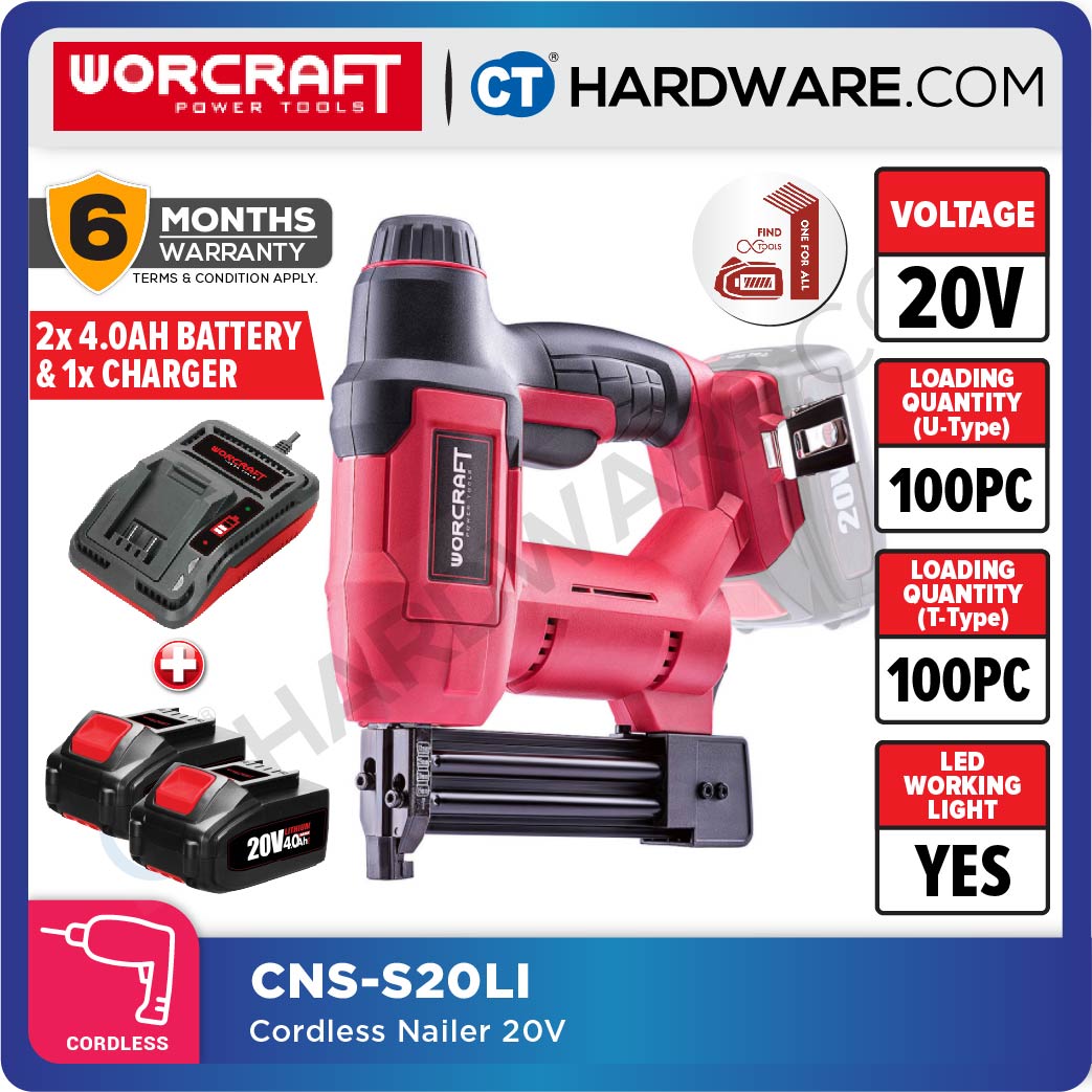 WORCRAFT CNS-S20LI Cordless Nailer 20V 15-22MM WITHOUT BATTERY & CHARGER (CNSS20LISOLO)