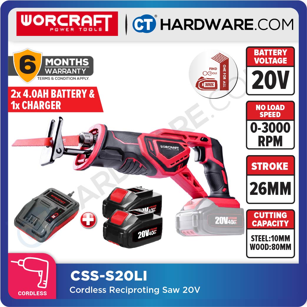 WORCRAFT CSS-S20LI CORDLESS SABRE SAW 20V 3000RPM (CSSS20LI)