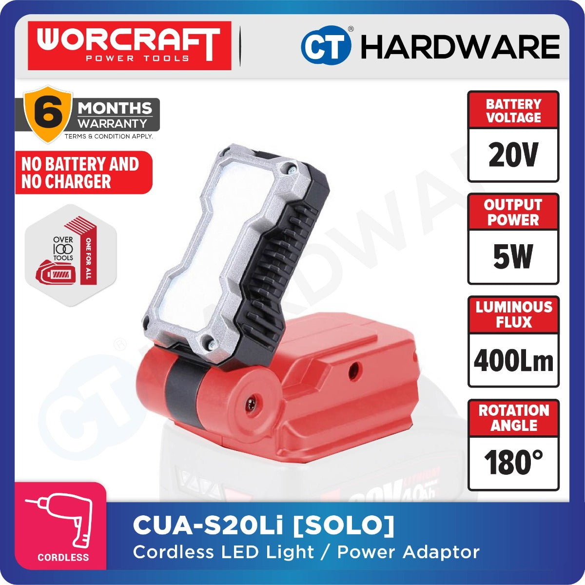 Worcraft CUA-S20Li 20V Power Adaptor with LED Light 5W 400 Lumens USB Type-C