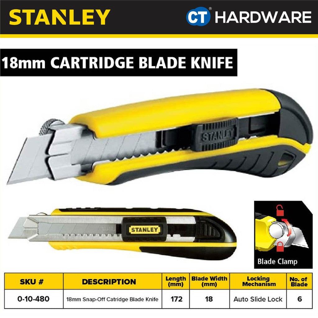STANLEY 10480 DYNAGRIP SNAP OFF CARTRIDGE KNIFE 18MM 6-3/4" ( 0-10-480 )