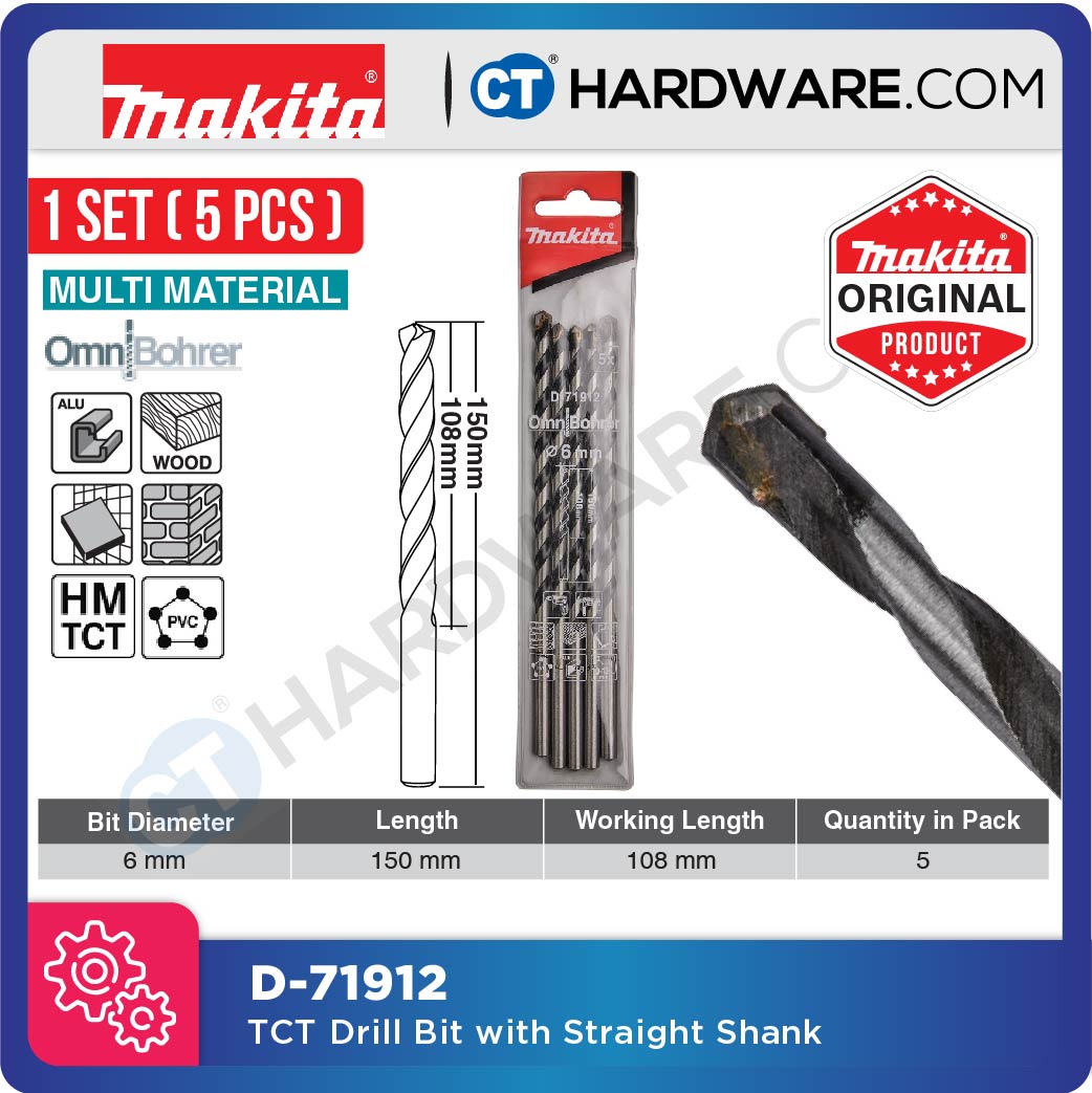 Makita TCT Drill Bit With Straight Shank 3-10 Mm Diameter | Multi Material Multiple