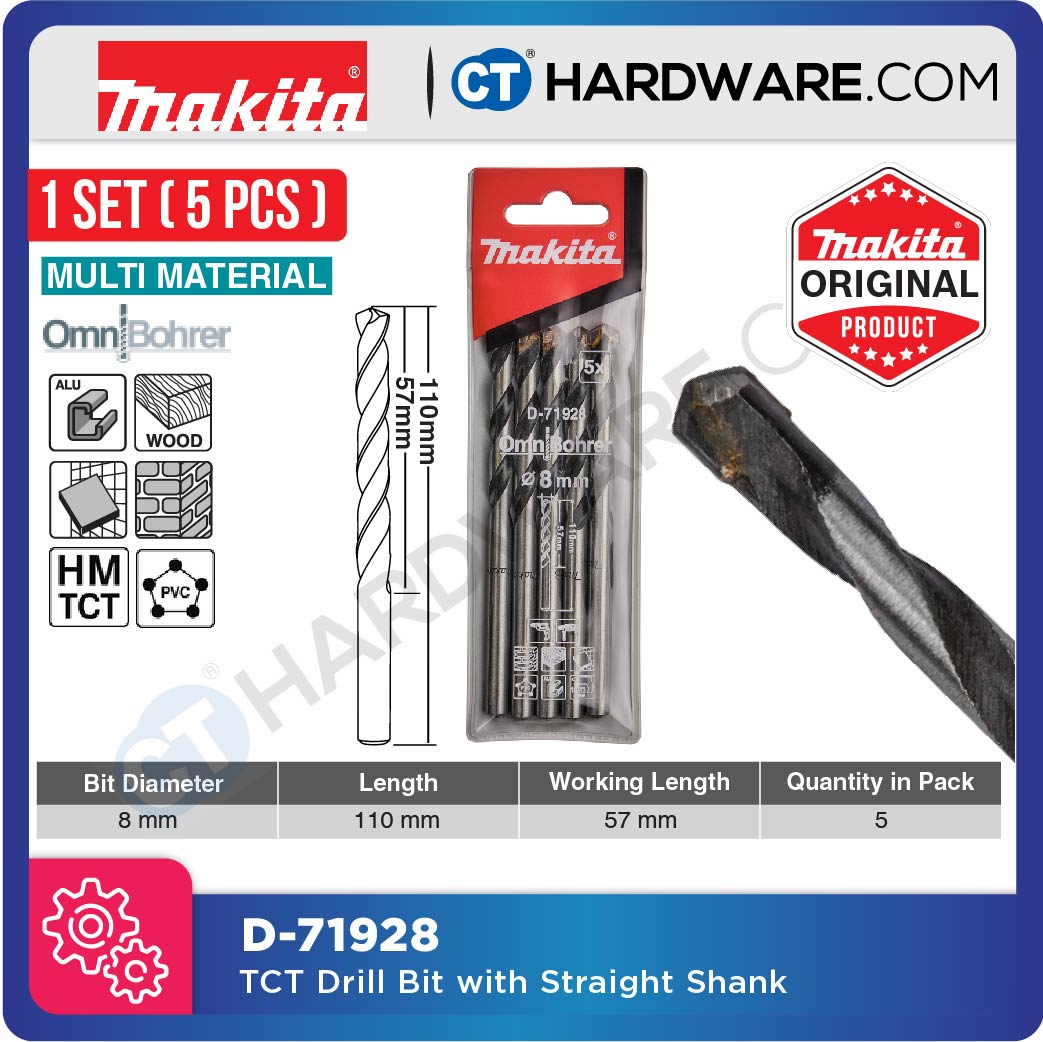 Makita TCT Drill Bit With Straight Shank 3-10 Mm Diameter | Multi Material Multiple