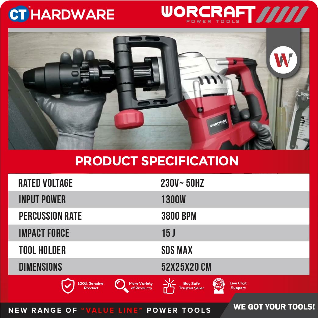 Worcraft DB13-15 Demolition Breaker SDS Max 1300W 15J