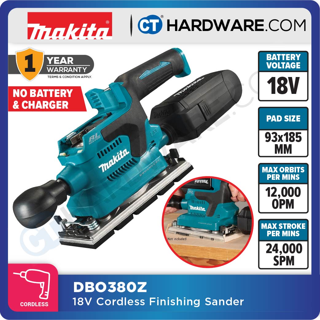 Makita DBO380RTJ/ Z LXT 18V Cordless Brushless Finishing Sander 93x185mm (Body Only | 2-Battery)