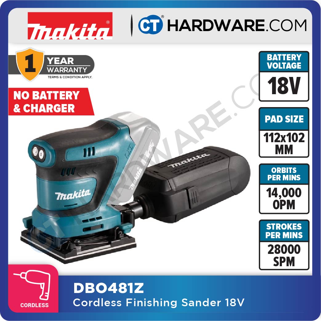Makita DBO481RTJ/ Z LXT 18V Cordless Finishing Sander 112x102 Mm (Body Only | 2-Battery)
