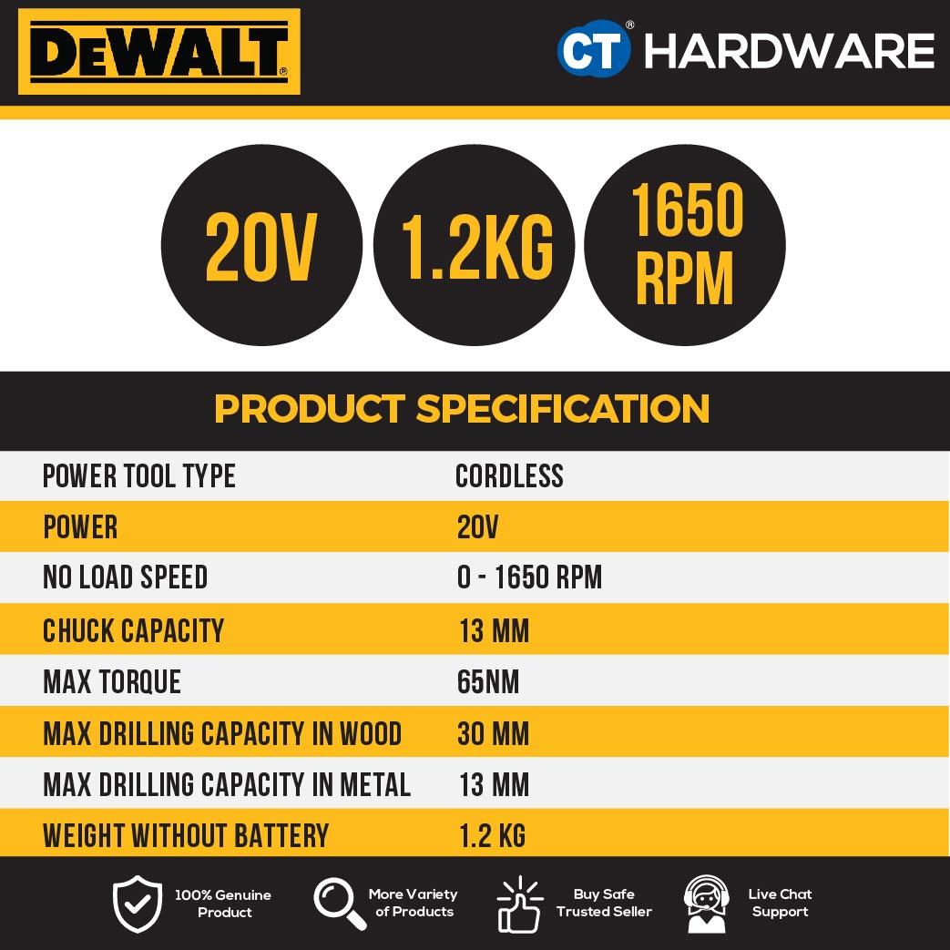 DEWALT DCD709N BRUSHLESS ATOMIC HAMMER DRILL DRIVER 20V 13MM 26-65NM 1650RPM WITHOUT BATTERY & CHARGER ( SOLO ) DCD709N2