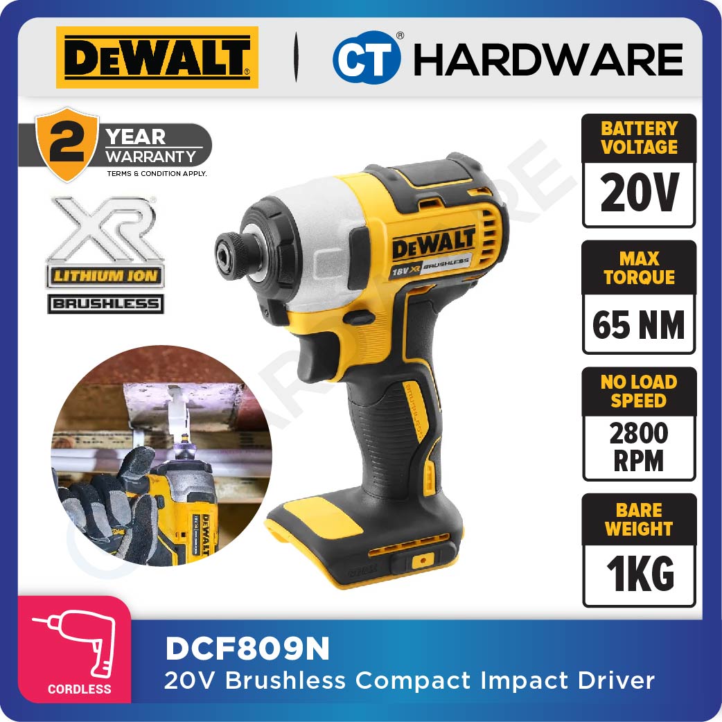 DEWALT DCF809N BRUSHLESS ATOMIC IMPACT DRIVER 20V 1/4" 190NM 2800RPM WITHOUT BATTERY AND CHARGER ( BARE UNIT )