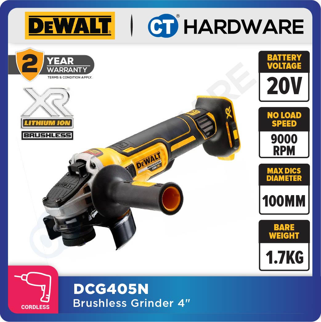 DEWALT DCG405N BRUSHLESS CORDLESS GRINDER 20V 4" 100MM (M10) 9000RPM WITHOUT BATTERY & CHARGER