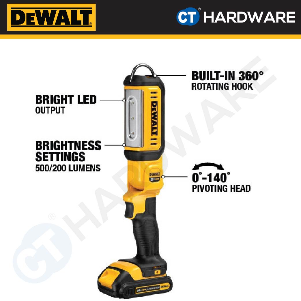 DEWALT DCL050 CORDLESS LED WORKLIGHT 20V 250-500LM WITHOUT BATTERY AND CHARGER ( BARE UNIT )