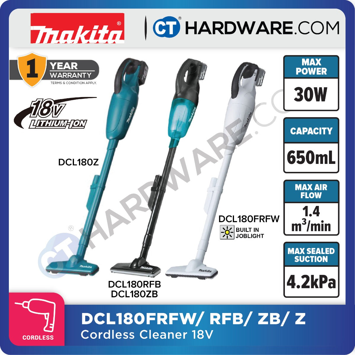 MAKITA DCL180 FRFW/ RFB/ ZB/ Z 18V CORDLESS CLEANER (LXT SERIES)