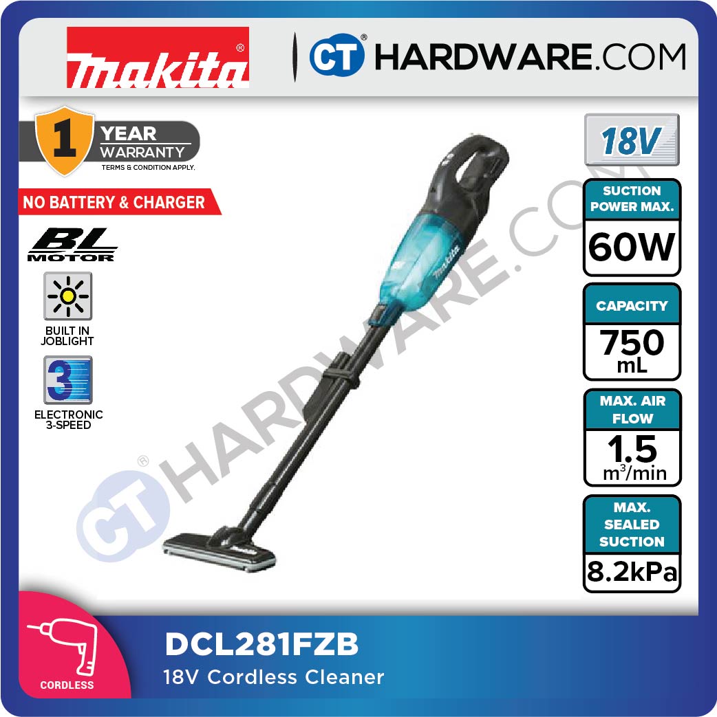 Makita DCL281FZB/ FZW LXT 18V Cordless Brushless Cleaner 750ml 8.2kPa (Body Only)