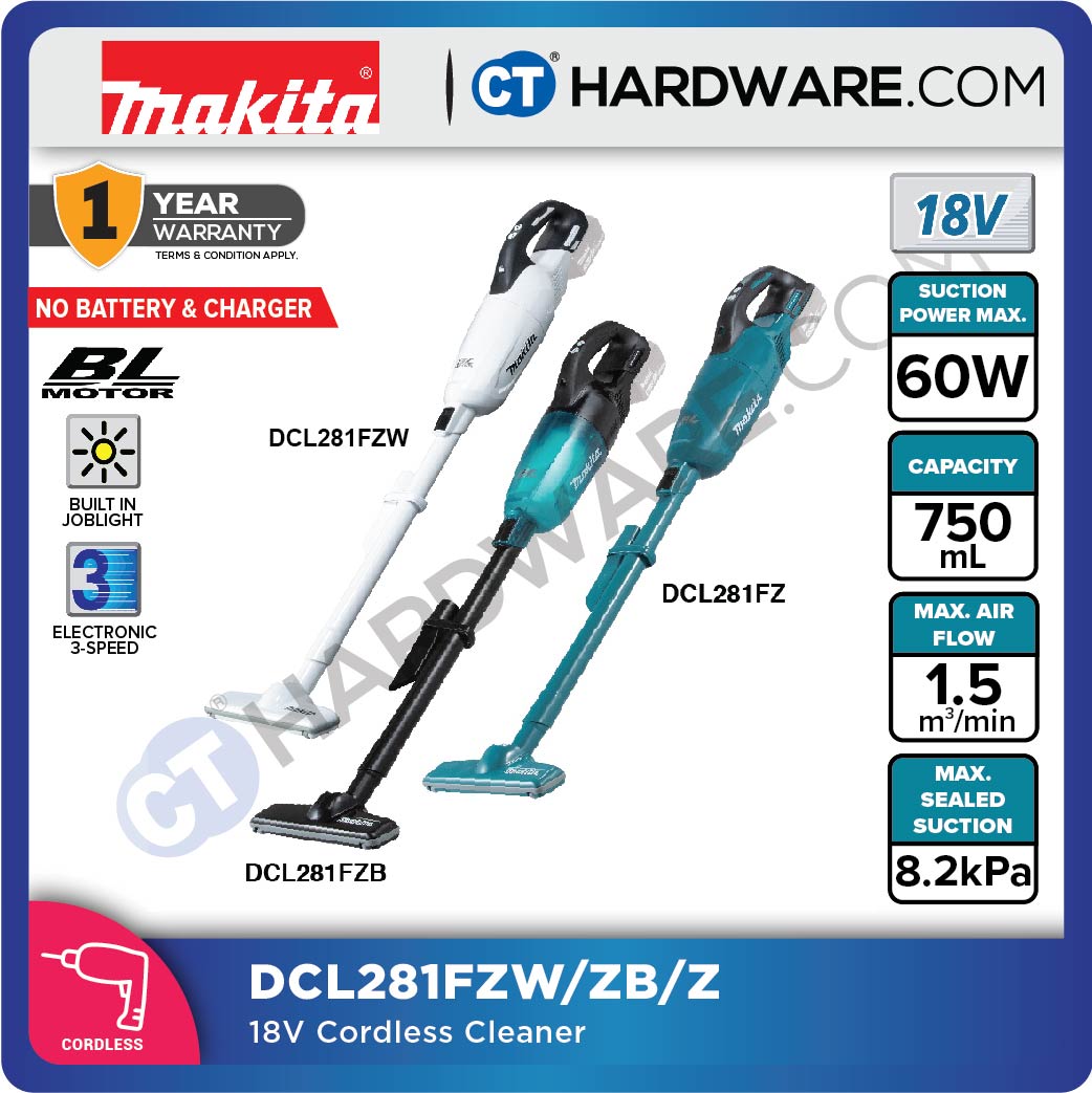 Makita DCL281FZB/ FZW LXT 18V Cordless Brushless Cleaner 750ml 8.2kPa (Body Only)