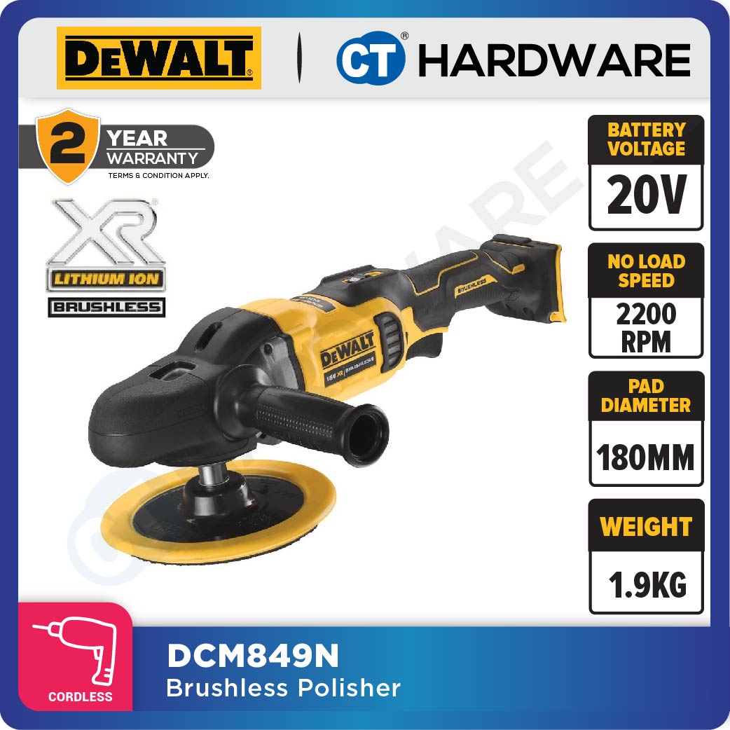 DEWALT DCM849N CORDLESS BRUSHLESS POLISHER 20V 800-2200/MIN WITHOUT BATTERY AND CHARGER ( BARE UNIT )