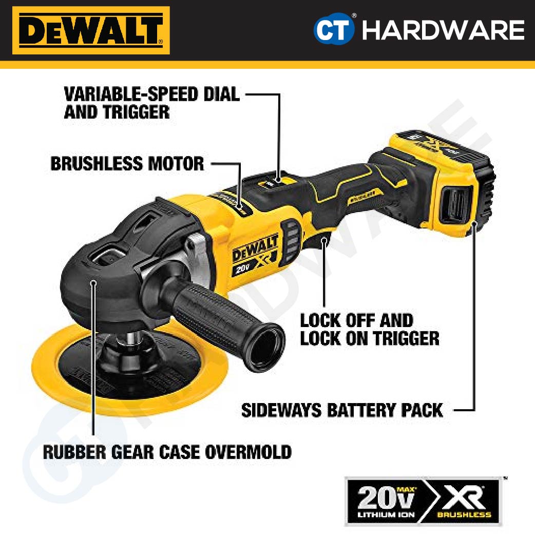 DEWALT DCM849N CORDLESS BRUSHLESS POLISHER 20V 800-2200/MIN WITHOUT BATTERY AND CHARGER ( BARE UNIT )