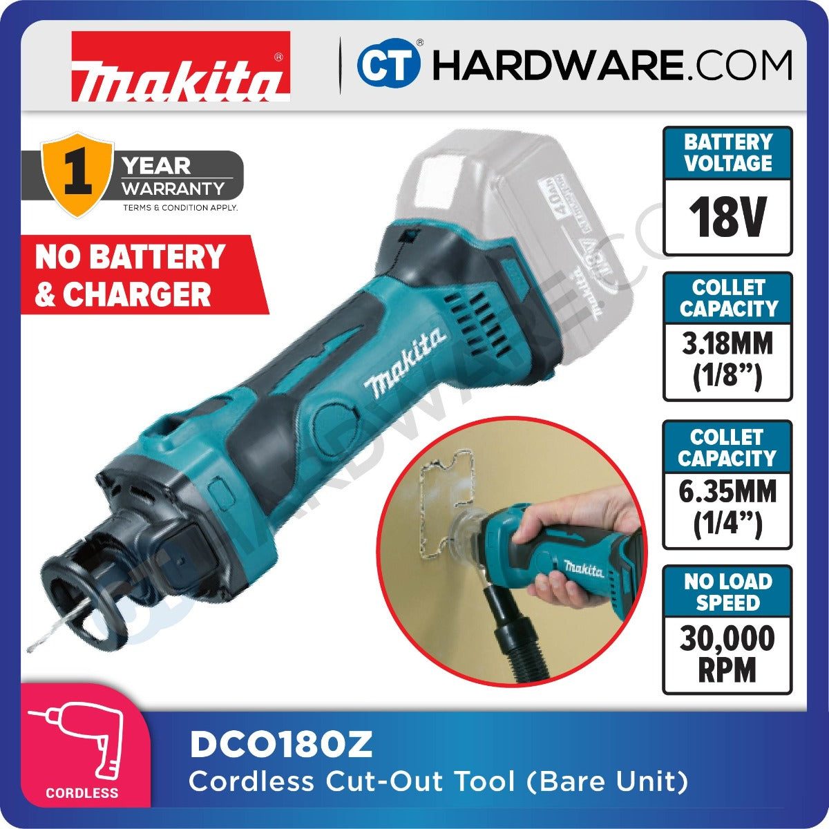 Makita DCO180Z LXT 18V Cordless Cut-Out Tool 1/8" 3.18mm (Body Only)