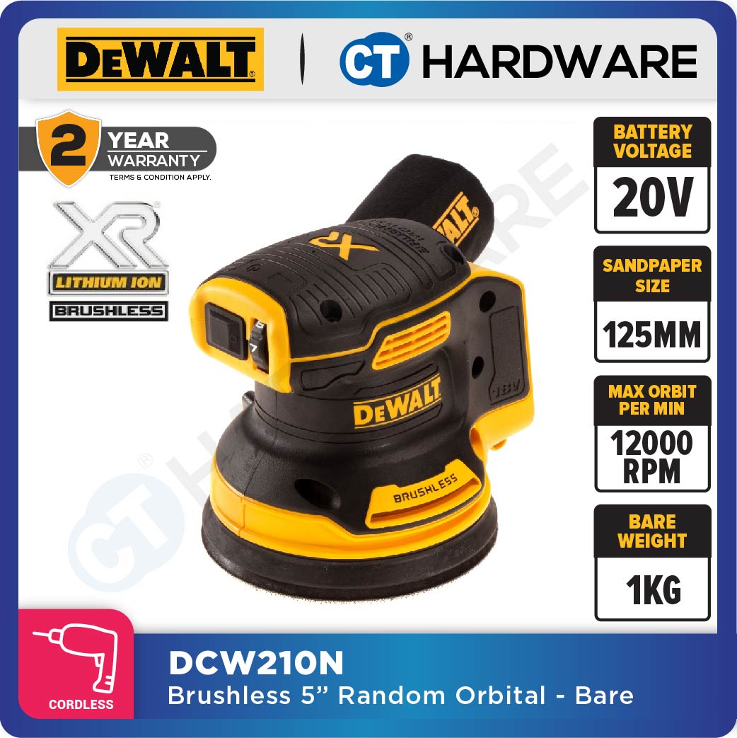 DEWALT DCW210N CORDLESS BRUSHLESS ORBITAL SANDER 20V 5" 8000-12000OPM WITHOUT BATTERY & CHARGER (BARE UNIT)