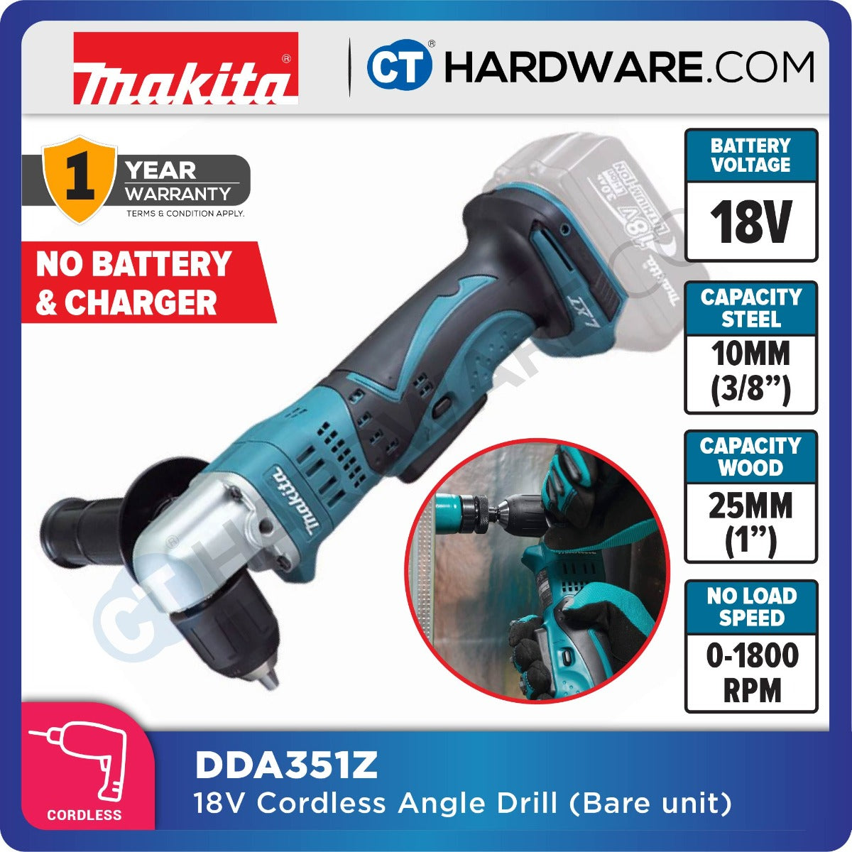 Makita DDA351Z LXT 18V Cordless Angle Drill 3/8" (Body Only)