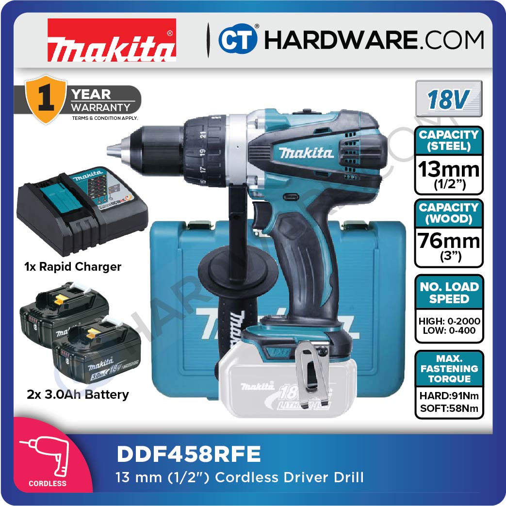 Makita DDF458RFE/ RME/ Z LXT 18V Cordless Driver Drill 13mm 84NM (Body Only | 1-Battery)