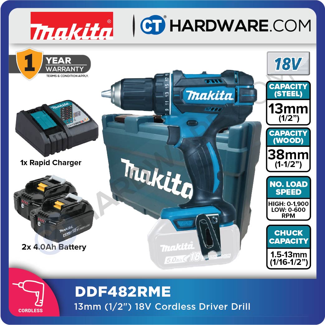 MAKITA DDF482 CORDLESS DRIVER DRILL 18V 3.0AH 13MM 600-1900RPM 1.5KG XPT