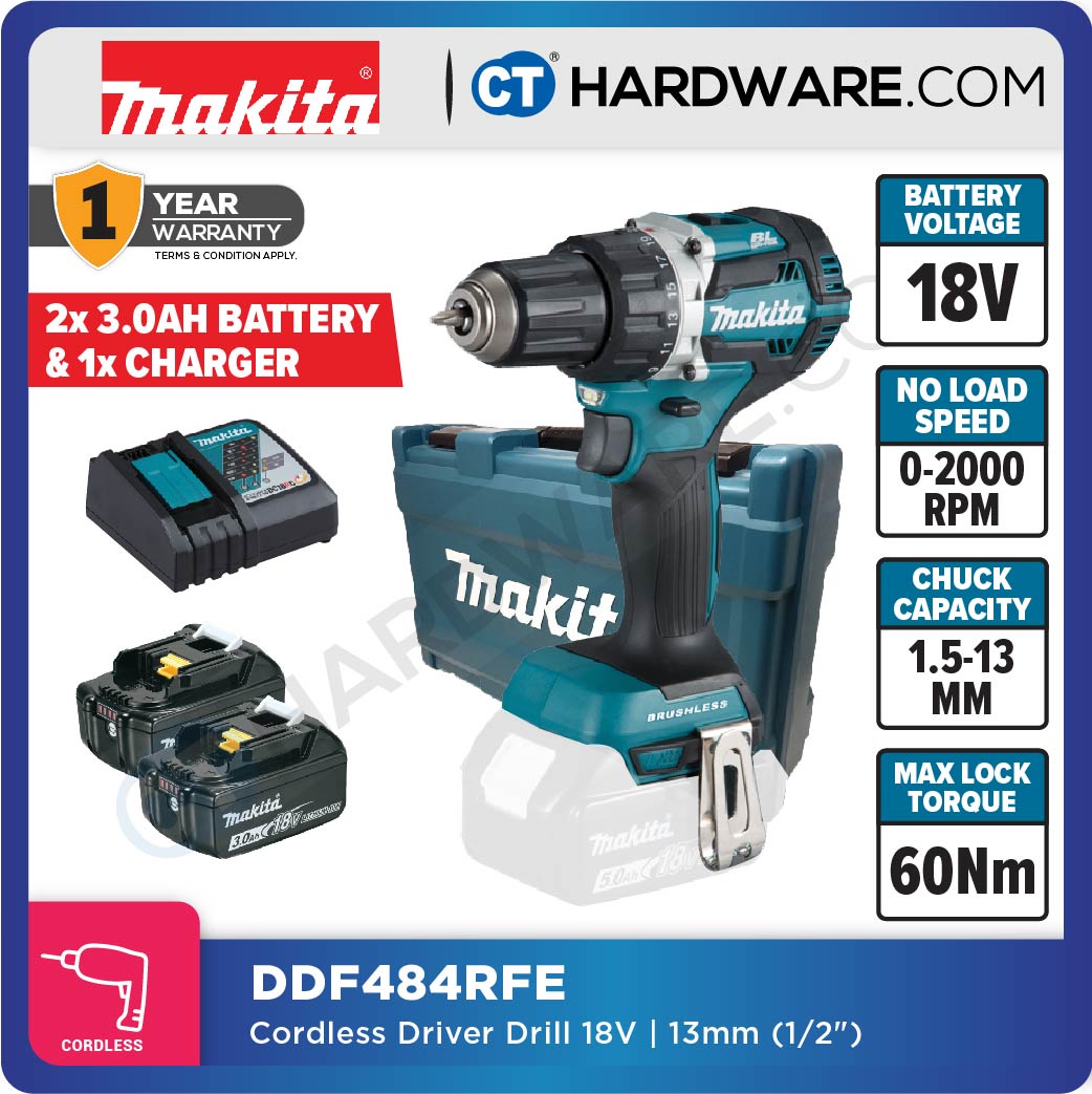 MAKITA DDF484RTE/ DDF484RME/ DDF484RFE/ DDF484Z CORDLESS DRIVER DRILL 18V | 13mm (1/2")