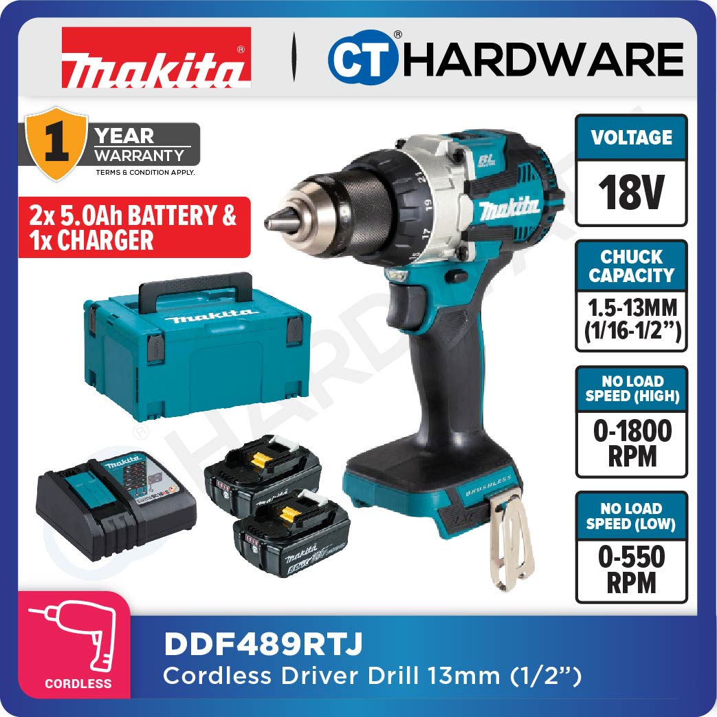 Makita DDF489Z/ RTJ LXT 18V Cordless Brushless Driver Drill 13mm 80NM (Body Only | 2-Battery)