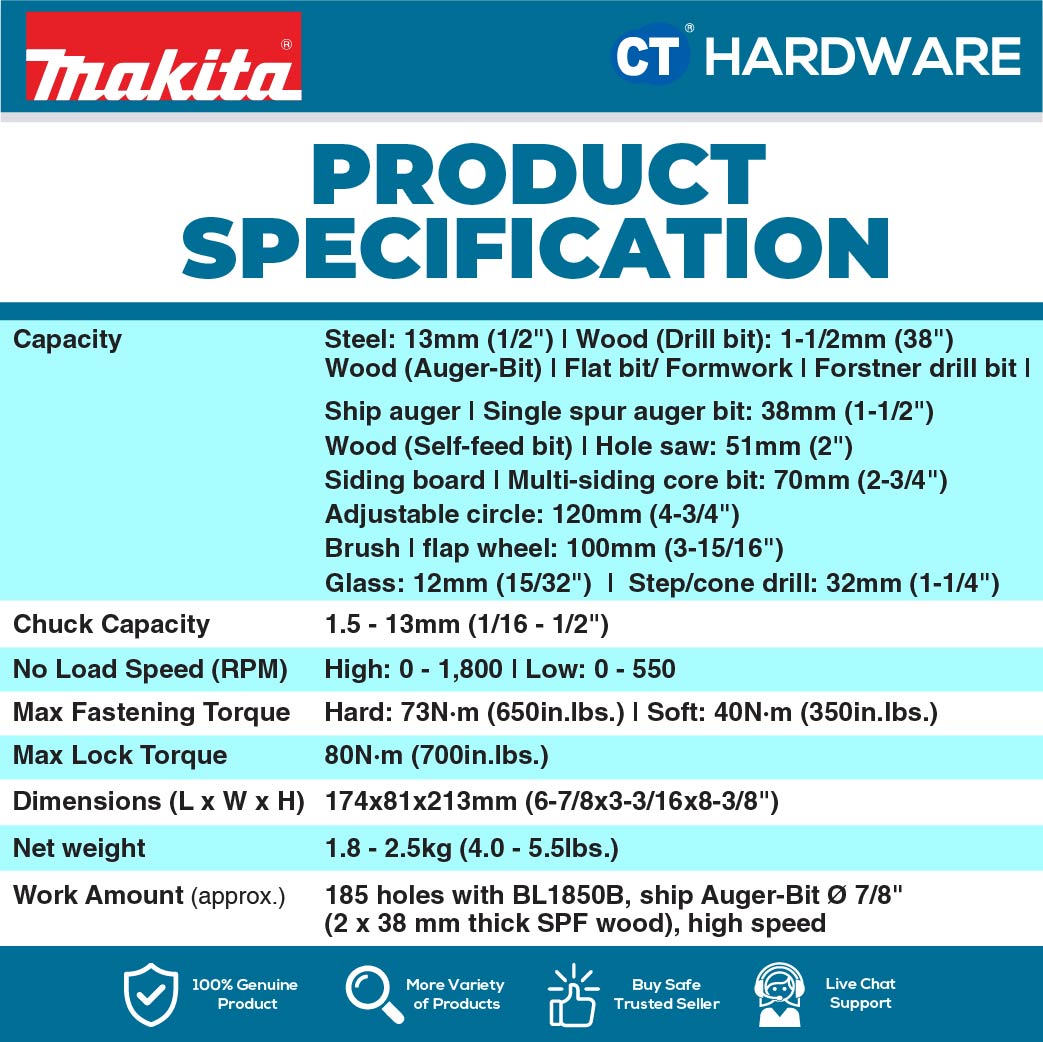 Makita DDF489Z/ RTJ LXT 18V Cordless Brushless Driver Drill 13mm 80NM (Body Only | 2-Battery)