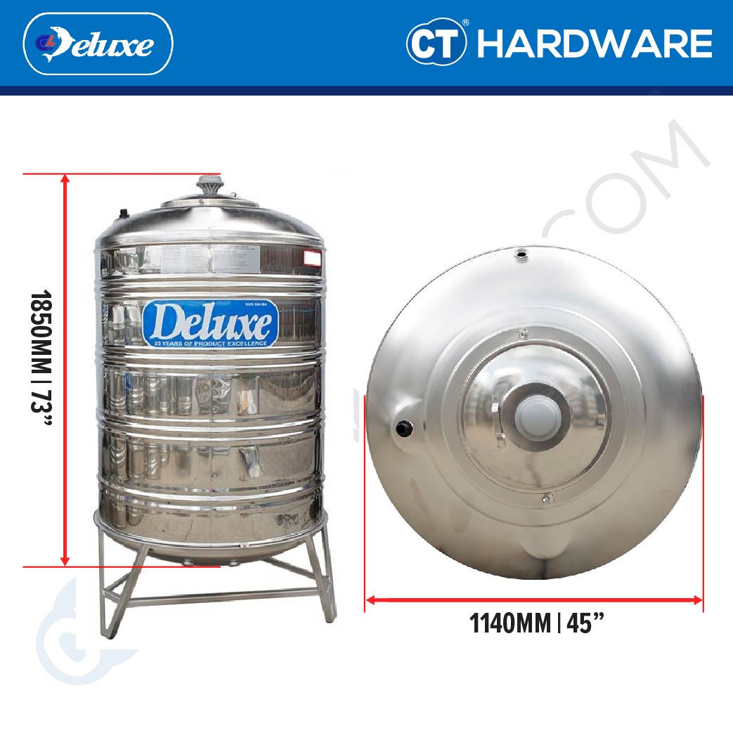 DELUXE CL30K STAINLESS STEEL WATER TANK WITH STAND 1250L ( 275 GALLONS) ROUND BOTTOM
