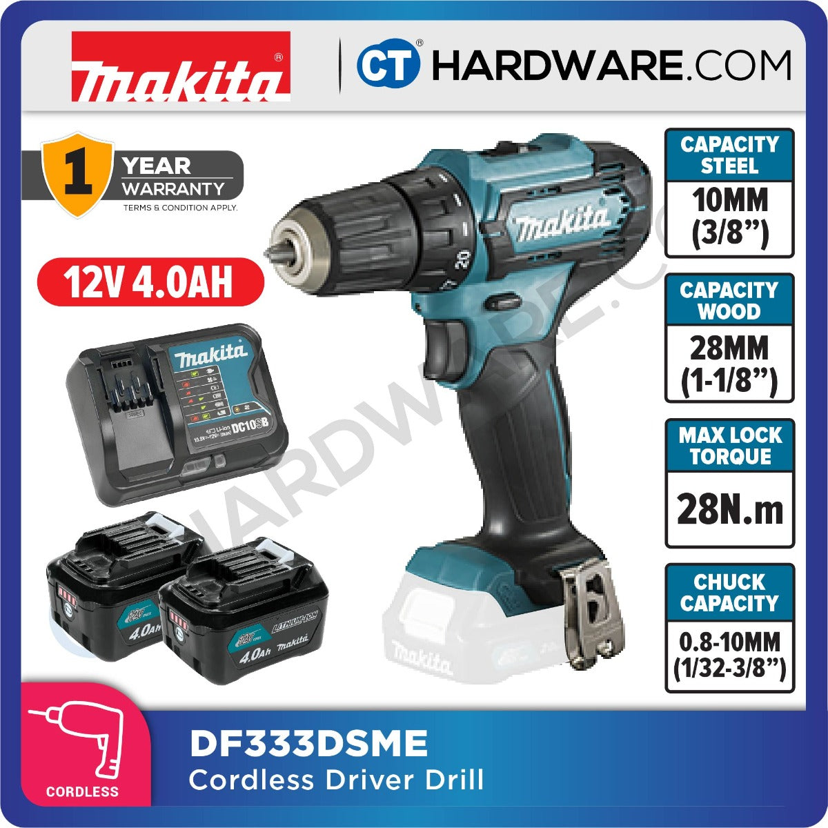 Makita DF333DSME/ DWAE/ DWYE/ DZ CXT 12Vmax Cordless Driver Drill 10mm 28NM (Body Only | 2-Battery)